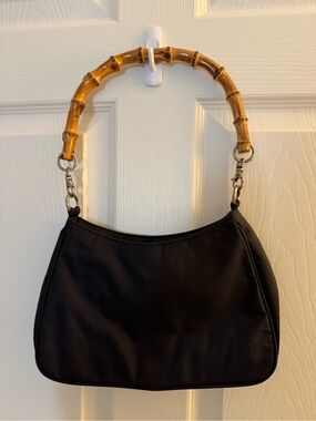 Black Bamboo-Handle Women's Shoulder Bag